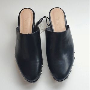 Zara Black Leather Clogs with Silver Studs